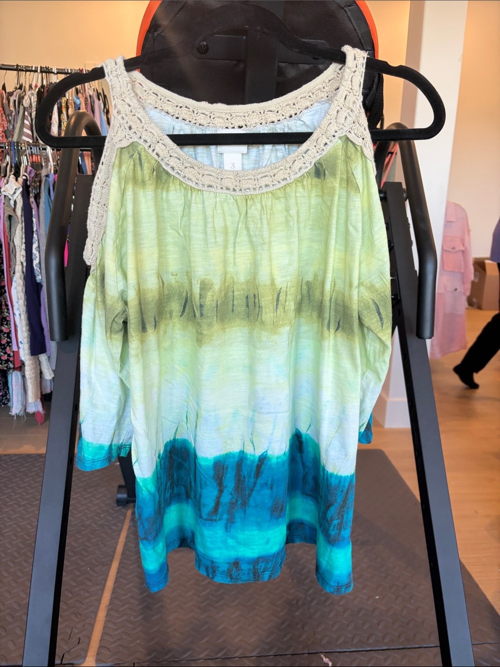 Chico's Green and Blue Ombre Crochet-Trim Tank